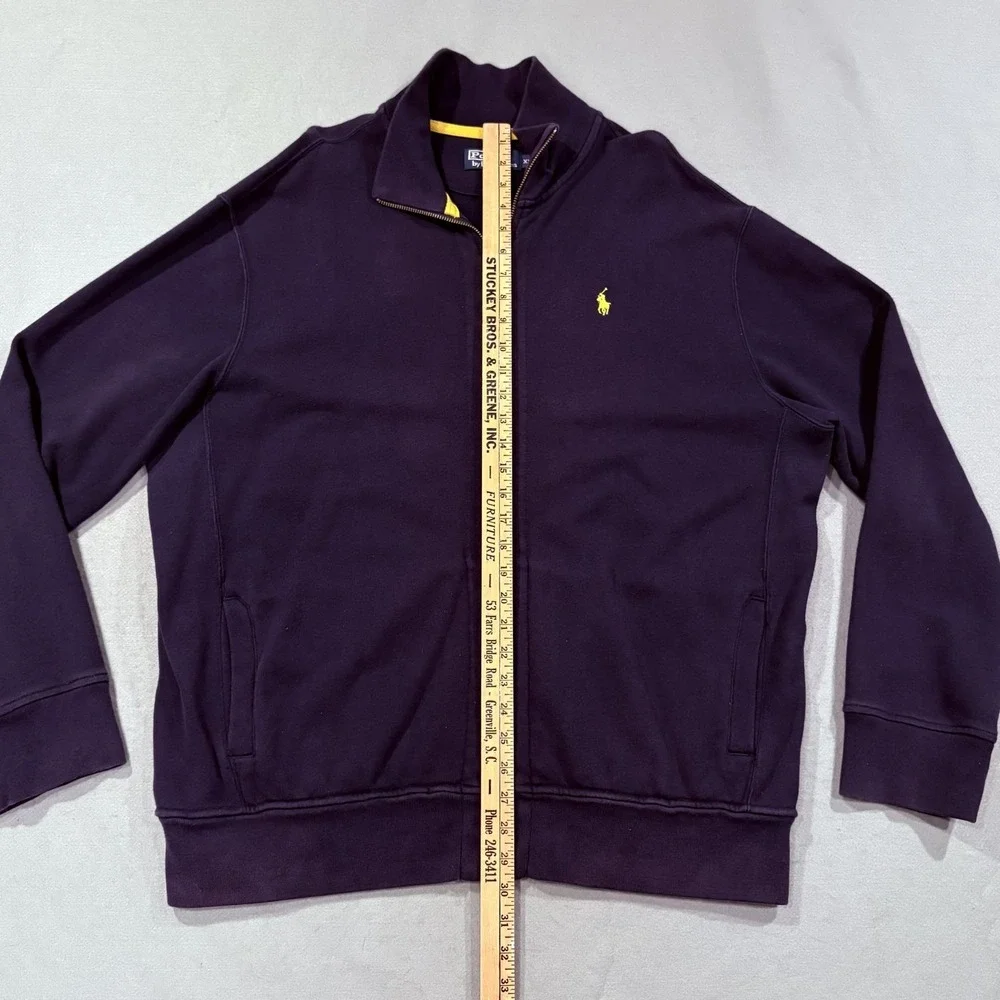 Polo Ralph‎ Lauren Sweater Men 2XL Purple Mock Neck Full Zip Fleece Pony Logo